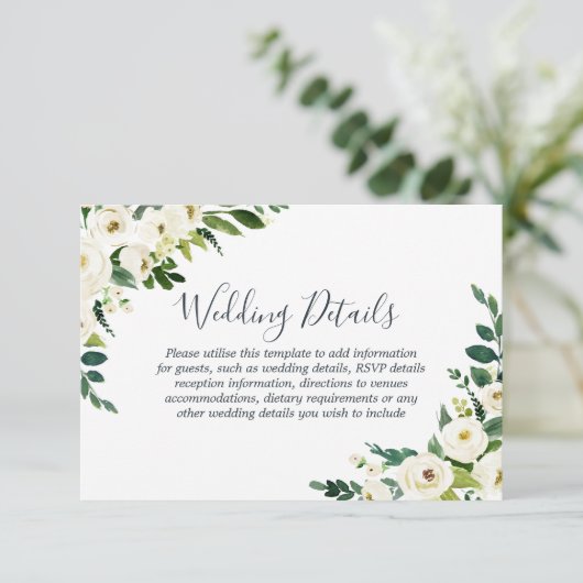 Carte D'accompagnement Fleurs blanches élégantes Réception de mariage mod (Debout devant)