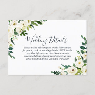 Carte D'accompagnement Fleurs Blanches Élégantes Réception de Mariage Mod