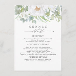 Carte D'accompagnement Fleurs blanches et verdure Informations Mariages