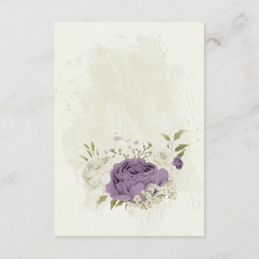 Carte D'accompagnement fleurs blanches mauve verdure détails mariages (Dos)