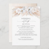 Carte D'accompagnement Fleurs blanches Pampas exotiques Grass Mariage Dét (Devant / Derrière)