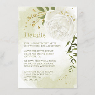 Carte D'accompagnement fleurs blanches romantiques détails de verdure