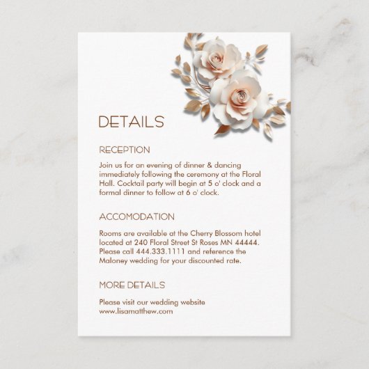 Carte D'accompagnement Fleurs blanches roses pastel 3D Blanc (Devant)