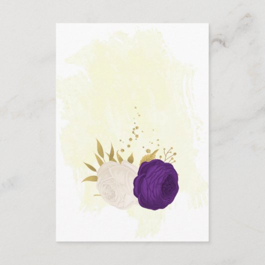 Carte D'accompagnement fleurs blanches royales violettes or mariage botan (Dos)