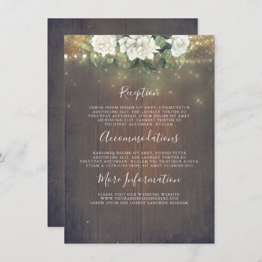 Carte D'accompagnement Fleurs blanches rustiques Informations sur le Mari (Devant / Derrière)