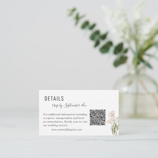 Carte D'accompagnement Fleurs blanches Végétation Succulent Mariage Qr Co (Debout devant)