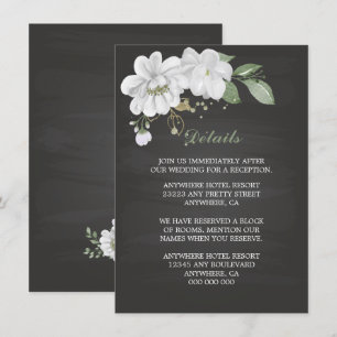 Carte D'accompagnement fleurs blanches vert détails noirs