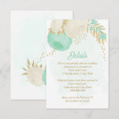 Carte D'accompagnement fleurs blanches vert menthe or mariage (Devant / Derrière)