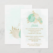 Carte D'accompagnement fleurs blanches vert menthe or mariage (Devant / Derrière)