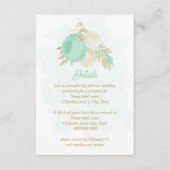 Carte D'accompagnement fleurs blanches vert menthe or mariage (Devant)