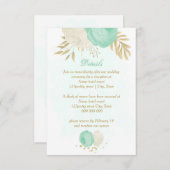 Carte D'accompagnement fleurs blanches vert menthe or mariage (Devant / Derrière)