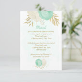 Carte D'accompagnement fleurs blanches vert menthe or mariage (Debout devant)