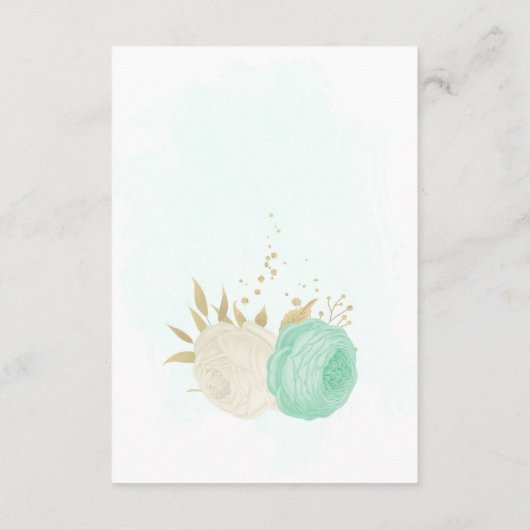 Carte D'accompagnement fleurs blanches vert menthe or mariage (Dos)