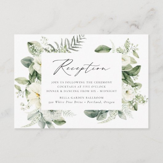 Carte D'accompagnement Fleurs blanches vertes et réception de mariage ver (Devant)