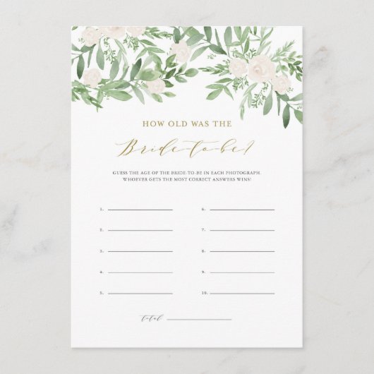 Carte D'accompagnement Fleurs blanches vertes L'âge de la future mariée (Devant)