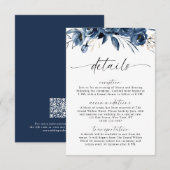 Carte D'accompagnement Fleurs Bleu Marine Calligraphie de Mariage Code QR (Devant / Derrière)