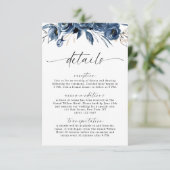Carte D'accompagnement Fleurs Bleu Marine Calligraphie de Mariage Code QR (Debout devant)