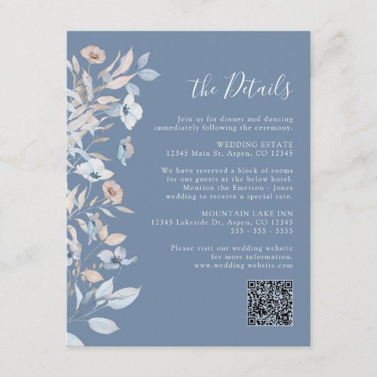 Carte D'accompagnement Fleurs Bleu Poussiéreux (Devant)
