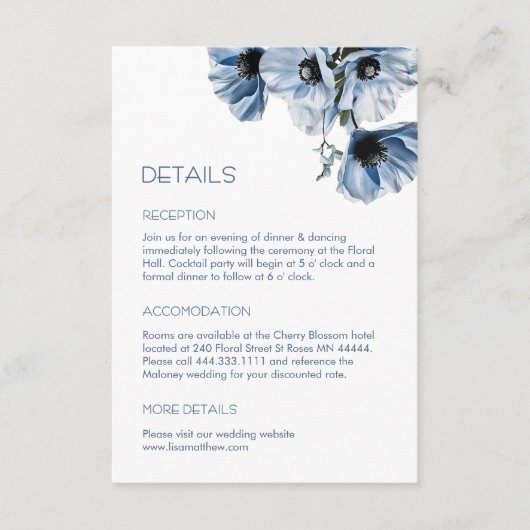 Carte D'accompagnement Fleurs Bleues Blanches Casual (Devant)
