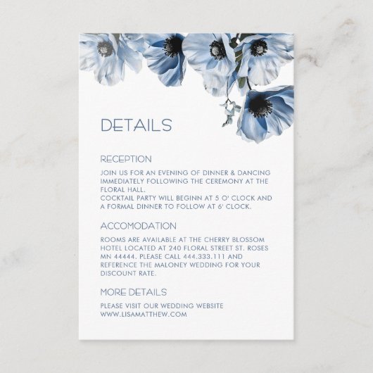 Carte D'accompagnement Fleurs Bleues Casual Blanc (Devant)
