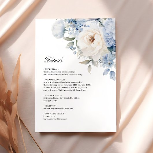 Carte D'accompagnement Fleurs bleues et blanches | Détails du Mariage bot