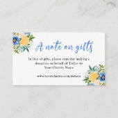 Carte D'accompagnement Fleurs bleues et jaunes Anniversaire Une note sur (Devant)