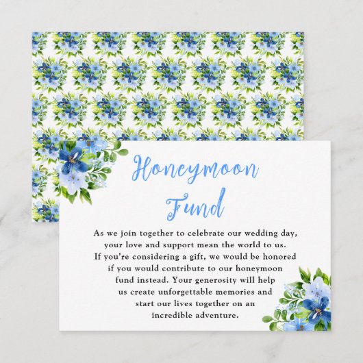 Carte D'accompagnement Fleurs bleues et navy avec feuillage (Devant / Derrière)