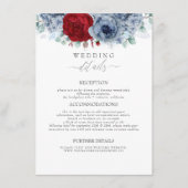 Carte D'accompagnement Fleurs bleues et rouges Informations sur le Mariag (Devant)