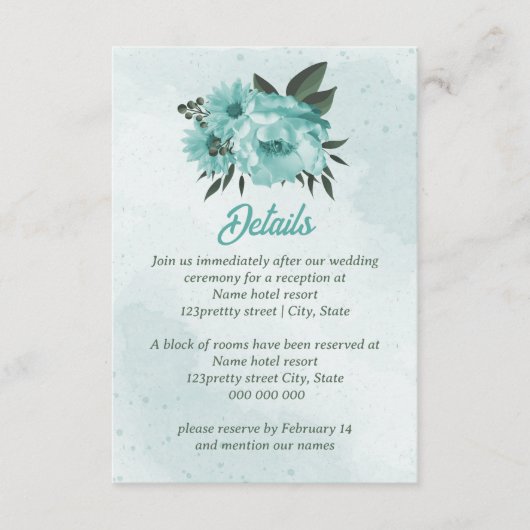 Carte D'accompagnement fleurs bleues mariage (Devant)