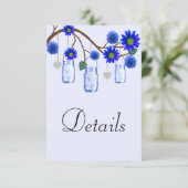 Carte D'accompagnement Fleurs bleues Mason Jars Détails du Mariage (Debout devant)