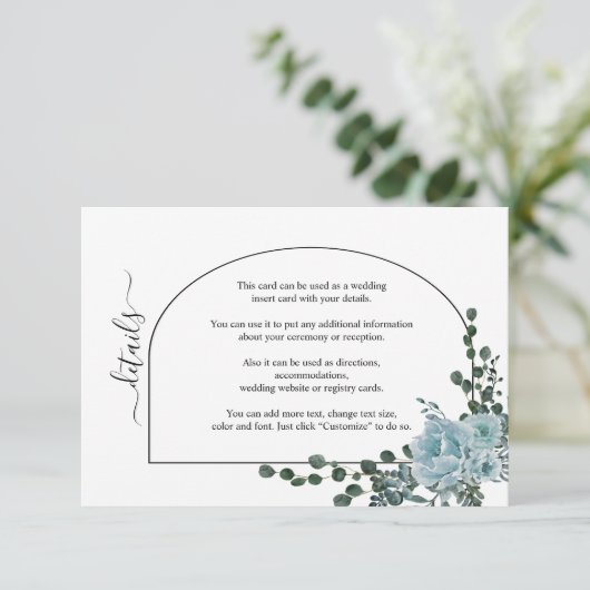 Carte D'accompagnement Fleurs bleues poussiéreuses et mariage à arc (Debout devant)
