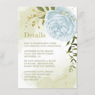 Carte D'accompagnement fleurs bleues romantiques détails de verdure