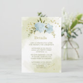 Carte D'accompagnement fleurs bleues romantiques détails de verdure (Debout devant)