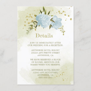 Carte D'accompagnement fleurs bleues romantiques détails de verdure