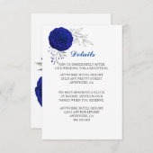 Carte D'accompagnement fleurs bleues royales argent détails feuilles (Devant / Derrière)