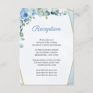 Carte D'accompagnement Fleurs BLue Rustiques Gold Frame Réception de mari