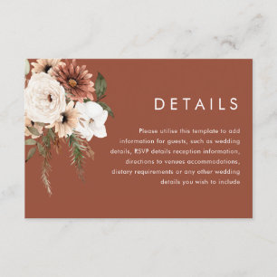 Carte D'accompagnement Fleurs Boho modernes Terracotta Détails Mariage