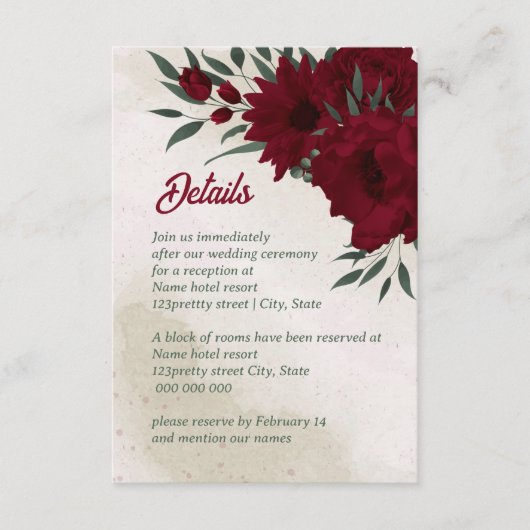 Carte D'accompagnement Fleurs bourguignonnes mariage (Devant)