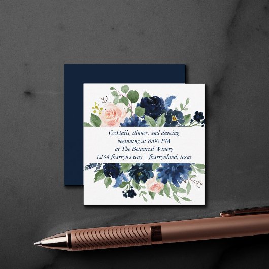 Carte D'accompagnement Fleurs Chic | Réception Navy Blue et Blush Détails
