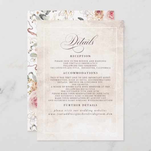 Carte D'accompagnement Fleurs colorées Elegant Boho Détails Mariage (Devant / Derrière)