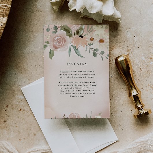 Carte D'accompagnement Fleurs d'aquarelle Boho Blush | Détails du Mariage