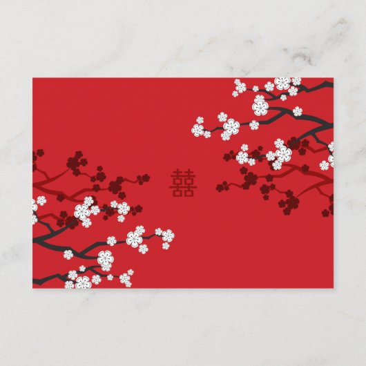Carte D'accompagnement Fleurs de cerisier et double bonheur Mariage chino (Dos)