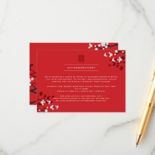 Carte D'accompagnement Fleurs de cerisier et double bonheur Mariage chino