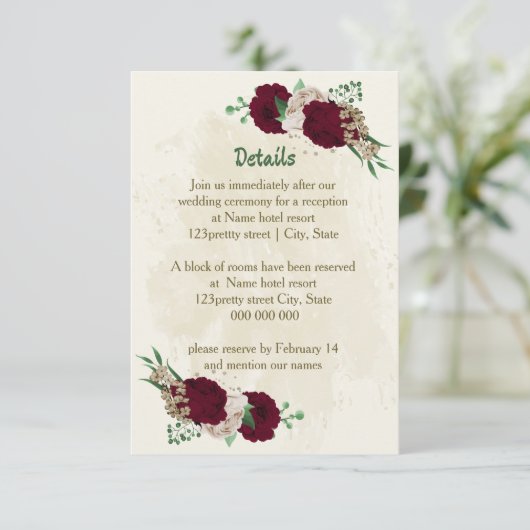 Carte D'accompagnement Fleurs de champagne bourguignonne détails mariage (Debout devant)