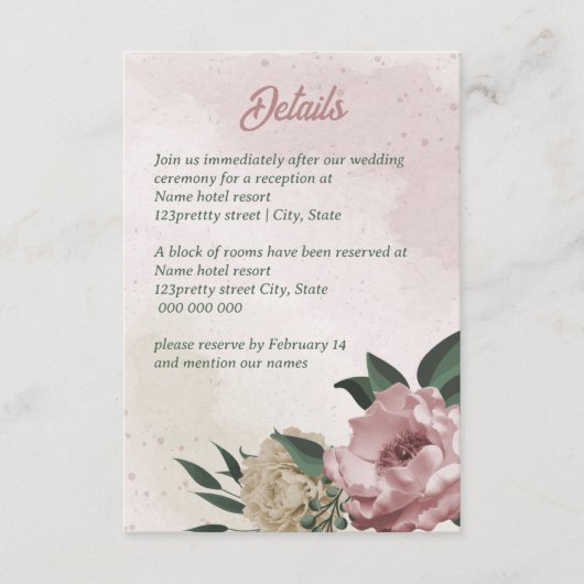 Carte D'accompagnement fleurs de champagne rose mariage (Devant)