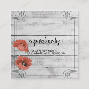 Carte D'accompagnement Fleurs de coquelicot rustique blanc en bois Noir C