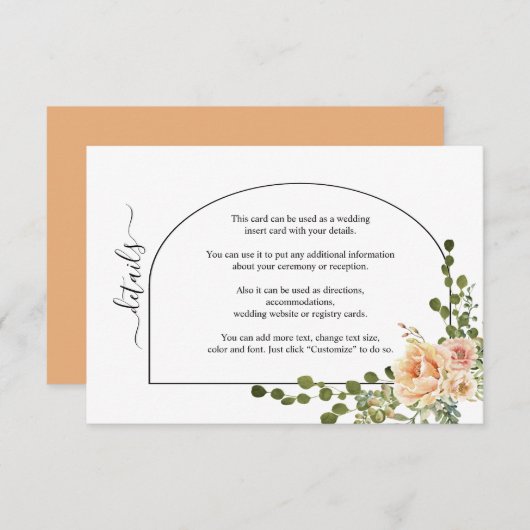 Carte D'accompagnement Fleurs de corail de pêche et mariage à arc (Devant / Derrière)