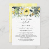 Carte D'accompagnement Fleurs de couleur jaune Informations Mariage (Devant / Derrière)