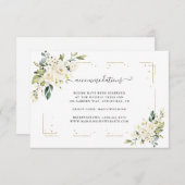 Carte D'accompagnement Fleurs de crème blanche Mariage or Hébergements (Devant / Derrière)