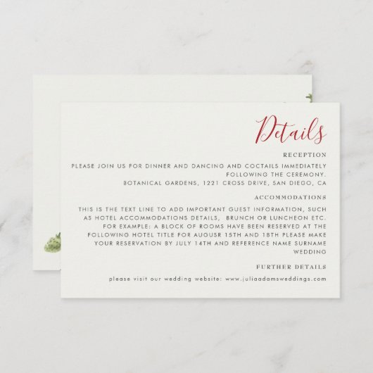 Carte D'accompagnement Fleurs de fraises rouges sucrées Mariage (Devant / Derrière)